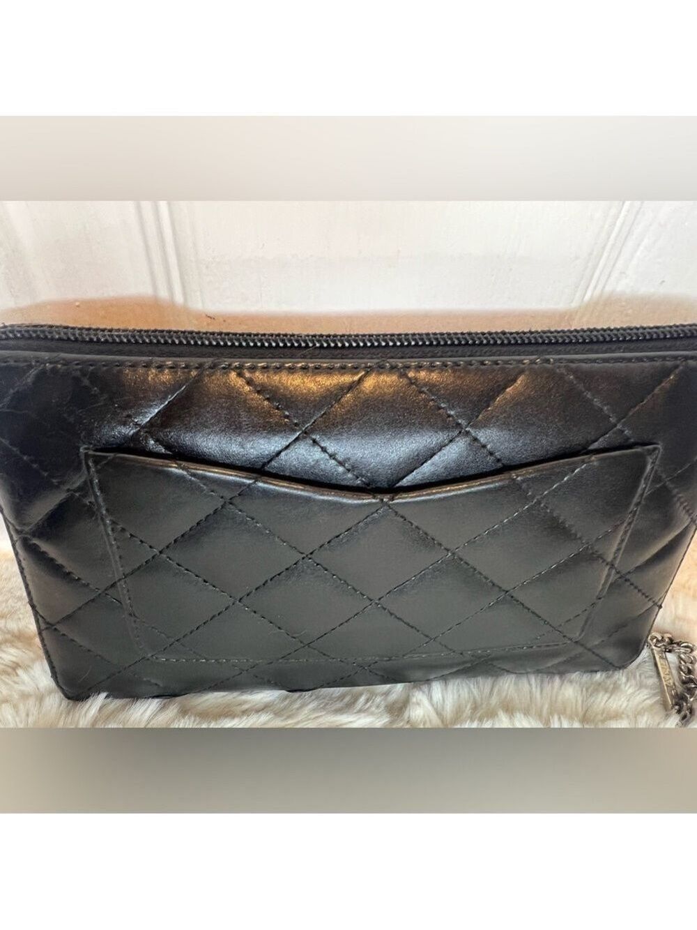 ❤️CHANEL BLACK QUILTED LEATHER LIGNE CAMBON YEN WALLET BLACK/PINK - Picture 3 of 16